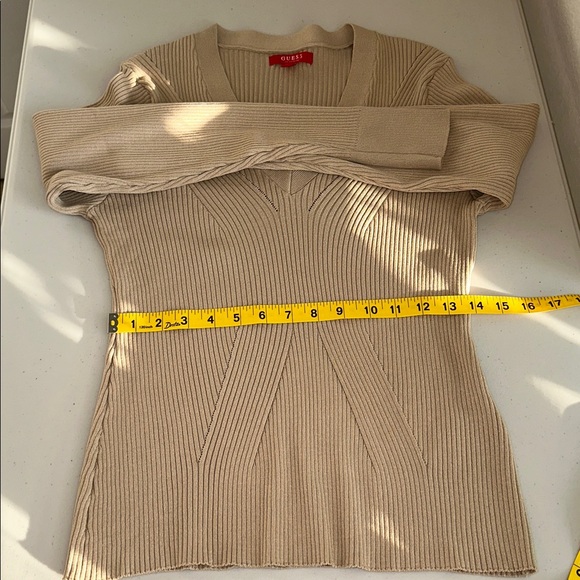 Guess Beige V-Neck Ribbed Sweater - Picture 11 of 16